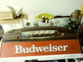 Vintage Budweiser Red Hanging Pool Table Light With Clydesdale Horses.