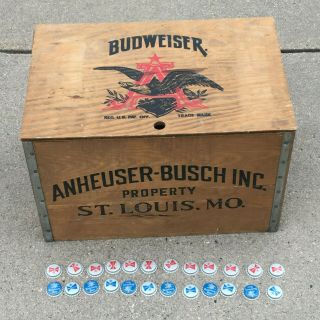Anheuser Busch Budweiser Beer Wood Checkers Box Crate Case W/ Lid Wooden