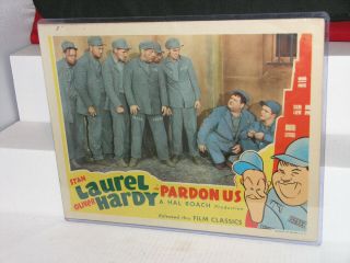 Vintage Laurel & Hardy Lobby Card Pardon Us R 1944 Film Classics Issue 11 X 14 "
