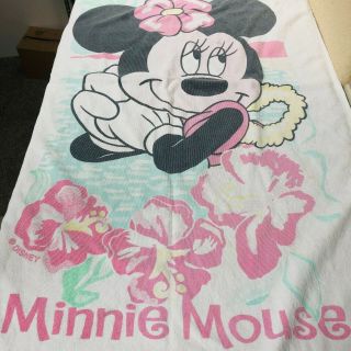 Vintage 1980’s Disney Minnie Mouse Beach Towel " Aloha " 28 X 52 Made In Brazil
