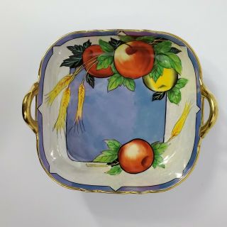 Vintage Noritake Morimura Art Deco Lusterware Square Dish Apples Wheat 1920s