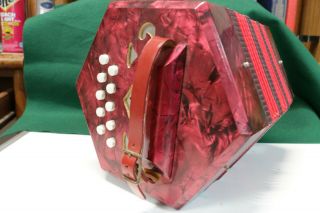 Vintage 20 Key Red Pearl Concertina Instrument - Made In Italy