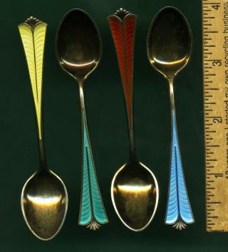 4 David Andersen Norway Sterling Enamelled Demi - Tasse Spoons