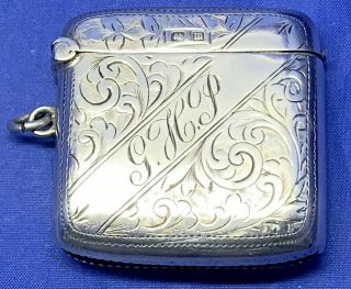 Large Curved Solid Silver Engraved Vesta Case By T Heatley Birmingham 1911