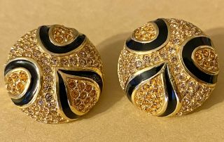 Vintage Christian Dior Gold Tone And Rhinestone Earrings Clip On