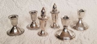 Vintage Duchin Creation Sterling Weighted Candle Holder 2 Pair Salt Pepper Crown