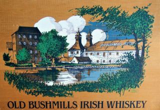 Vintage Framed Wooden Old Bushmills Irish Whiskey Advertising Sign
