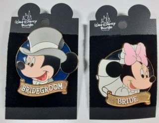 Disney Pins Mickey & Minnie Bride & Groom Pin Set Stained Glass Bridegroom 2001