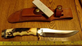 Schrade,  Usa 153uh Golden Spike Hunting Knife Leather Sheath Carbon Steel