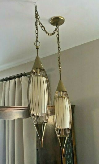 Vintage " Double " Hanging Swag Light Fixture With Wiring 26 " Long
