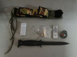 Imperial M - 7s Military Style Fighting Knife & Camo Sheath With Survival Items,