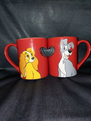 Disney Parks Lady And The Tramp Romantic Heart Ceramic Mug Set Of 2 Love