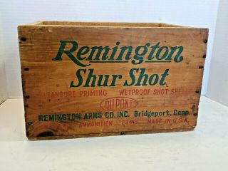 Vintage Remington Shur Shot 12 Ga 2 3/4 " Shot Shell Ammunition Wooden Crate Box