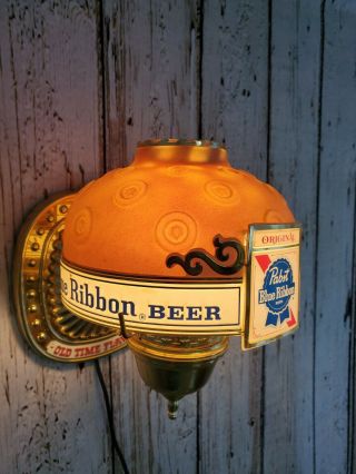 Rgr Vtg Pabst Blue Ribbon Pbr Motion Sign Beer Heat Lamp Sconce Old Time Flavor