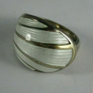 Vintage David Andersen Sterling Guilloche White Enamel Adjustable Ring Norway
