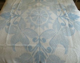 Vintage Fluffly Orr Health 100 Wool Blanket Blue & Cream Tulip Inspired 84 X 72