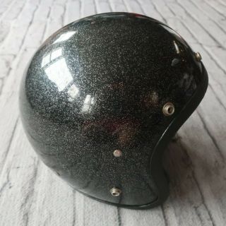 Vintage 70s 80s Bass Flake Motorcycle Helmet Black Size Small / Medium