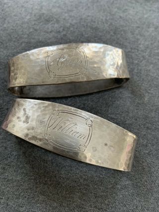 Vintage Pair Hammered Sterling Napkin Rings.  Js Co William And Agnes