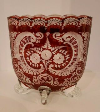 Vintage Engermann Ruby Red Vase Cut To Clear Crystal Bohemian Czech Glass Vase