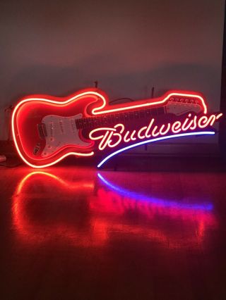 Budweiser Limited Edition Electric Guitar Neon Sign Rare Aria “true Music”