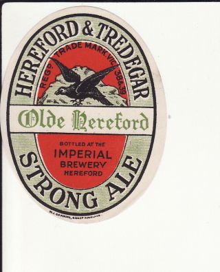 Very Old Uk Beer Label - Hereford & Tredegar Brewery Strong Ale