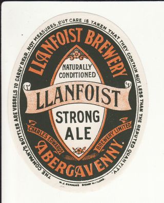 Very Old Uk Beer Label - Chas Edwards Brewery Abergavenny Llanfoist Strong Ale 2