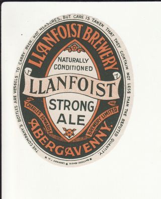 Very Old Uk Beer Label - Chas Edwards Brewery Abergavenny Llanfoist Strong Ale 1