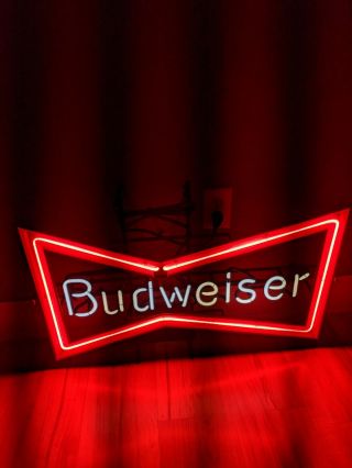 Vintage 29 " Anheuser Busch Budweiser Beer Bow Tie Neon Bar Advertising Sign Usa