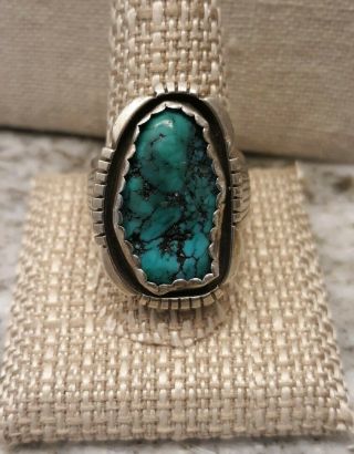 Vtg Sterling Silver Turquoise Nugget Native American Mens Ring Wide Band Sz 11.  5