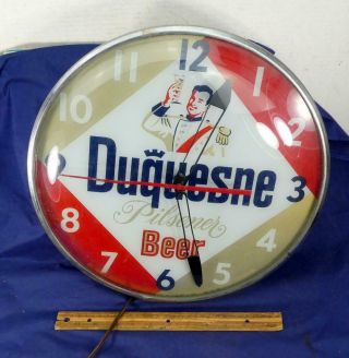 Vtg Lighted Duquesne Pilsener Beer Clock Electric Advertising Wall Clock