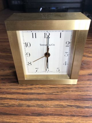 Tiffany & Co Brass Desk Clock Vintage Square Alarm Swiss Made Paperweight Mantle