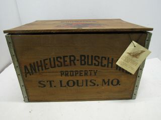 Vintage Anheuser Busch Budweiser Beer Wood Checkers Box Crate Case W/ Lid Wooden