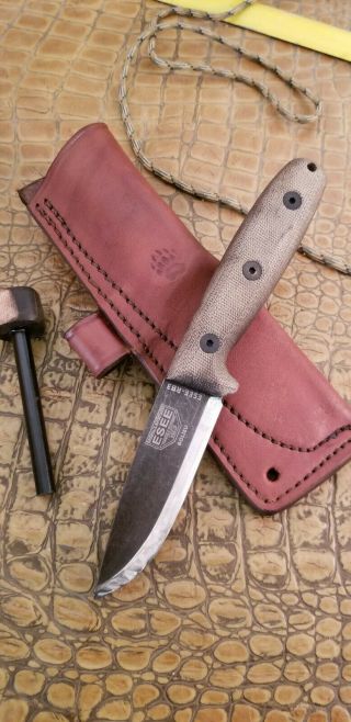 Esee Knives Rb3 Black Oxide Blade Micarta Handle Leather Sheath Ferro Rod