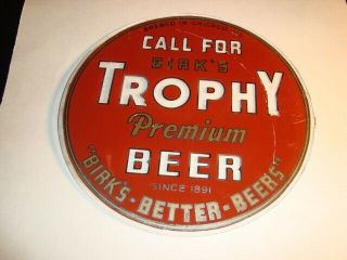 Circa 1940s Trophy Reverse Glass Beer Sign,  Birk Bros,  Chicago,  Illinois
