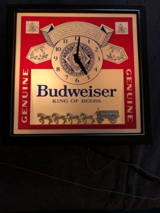 Budweiser King Of Beers Lighted Sign With Gold Clydsdales And Clock