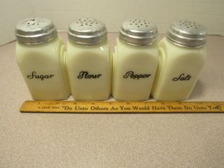Vintage Mckee Custard Milk Glass Sugar Flour Salt Pepper Shaker Set