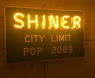 Shiner Bock Beer Metal Neon Light Up Sign Texas Shiner City Limit