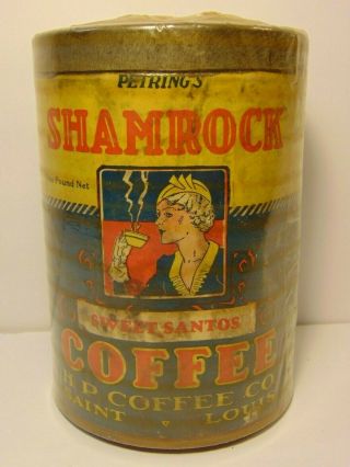 Old Vintage 1930s Shamrock Woman Graphic Coffee Tin One Pound St.  Louis Missouri