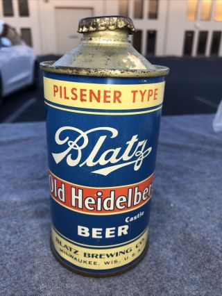 Blatz Old Heidelberg Castle Indoor Low Profile Cone Top Beer Can W/ Crown Cap