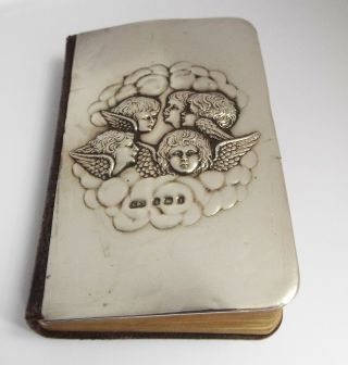 LOVELY LARGE ENGLISH ANTIQUE 1908 STERLING SILVER MOUNTED PRAYER BOOK CHERUBS 2