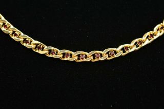 Givenchy Signed Vintage Collar Necklace Dark Red Rhinestone Gold Logo Runway Bnp