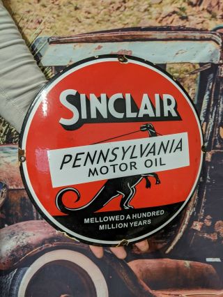 Vintage Old Sinclair Motor Oil Porcelain Dome Gas Station Gasoline Pump Sign