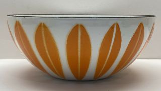 Vintage Cathrineholm Norway 5.  5” Orange White Enamel Lotus Bowl Mcm