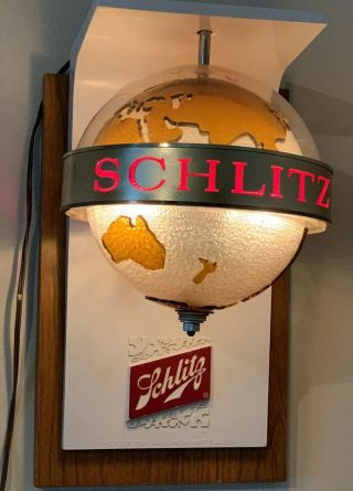 Vintage 1968 Schlitz Beer Rotating Lighted Hanging Electric Globe Sign