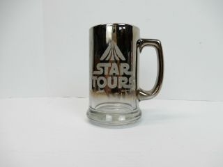 Vintage Disney Star Tours Metallic Mirror Glass Mug Cup Stein 5 1/2 " Tall