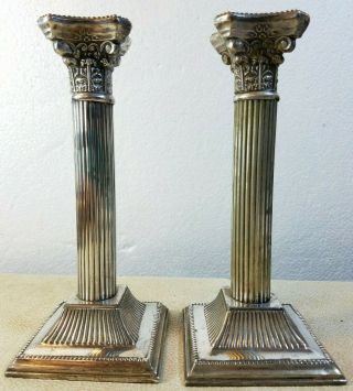 2 Vintage Weighted Silver Tone Candle Stick Holders 8 " Tall 3 1/2 " Square Base