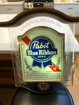 Vintage Pabst Blue Ribbon Beer Light Up Sign Crystal Heritage Back Bar Display