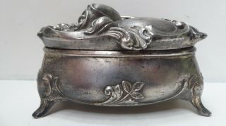 Antique Art Nouveau Trinket Jewellery Box Silver Plated Pewter Stamped J.  B