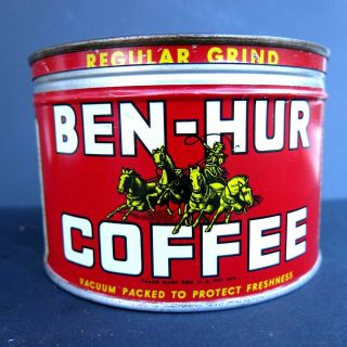 Vintage 1 Pound Key Wind Coffee Tin - Ben - Hur - Los Angeles