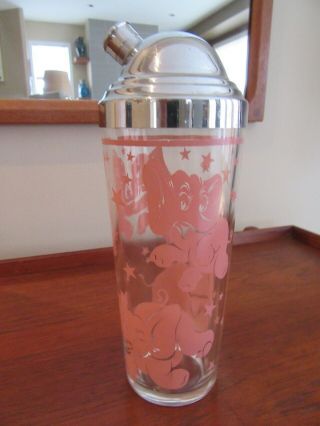Vtg Mid Century Pink Elephant Barware Cocktail Shaker Mixer Hazel Atlas Glass